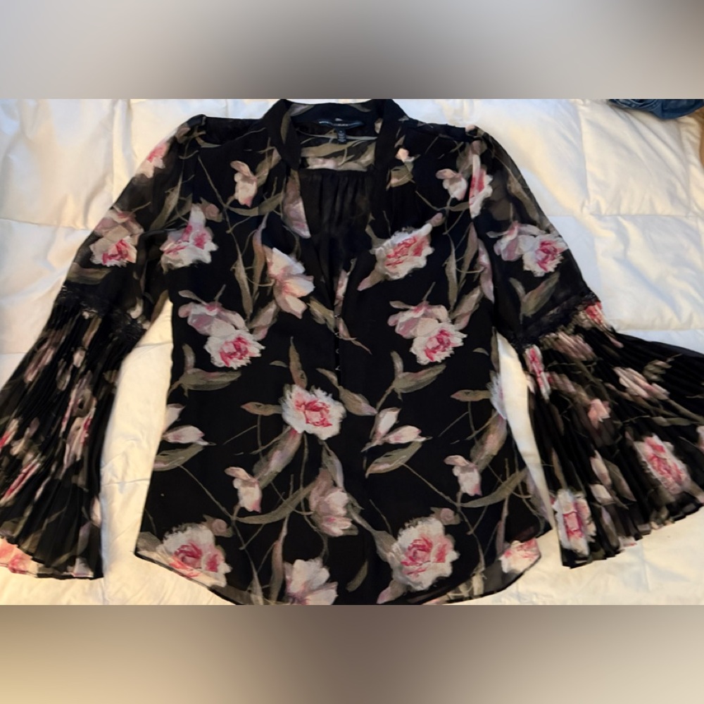 White House Black Market Floral Blouse with Bell Sleeves